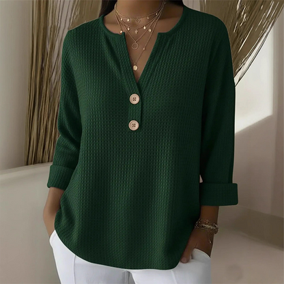 👚Top Pick - V-Neck Henley Top with Waffle Texture – Breathable Fabric & Versatile Solid Colors 🌿