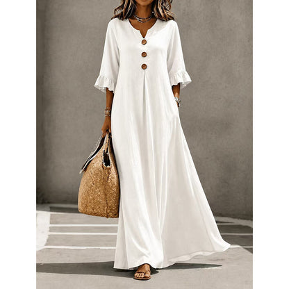 Women's V-Neck Ruffle Sleeve Maxi Dress