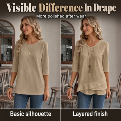 ✨🛍️Must-Have - Casual Layered Hem Top – Round Neck & Flattering Drape for Any Occasion