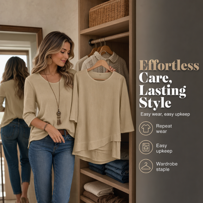 ✨🛍️Must-Have - Casual Layered Hem Top – Round Neck & Flattering Drape for Any Occasion