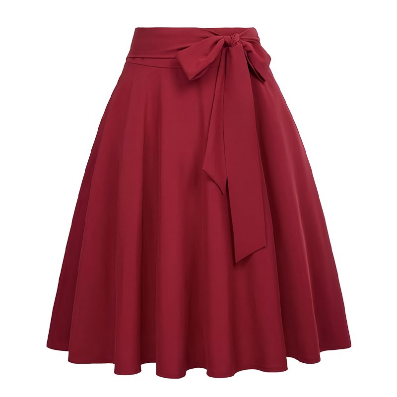 Women's Pleated High Waisted Skirt with Tie Bow
