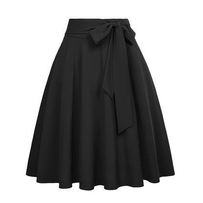 Women's Pleated High Waisted Skirt with Tie Bow