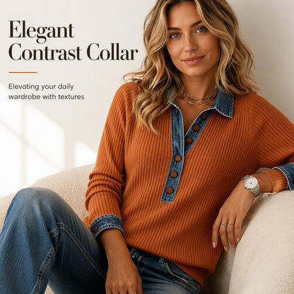 ✨🛍️Fresh Drop - Denim & Knit Patchwork Top – Relaxed Fit & Premium Stretch for All-Day Comfort