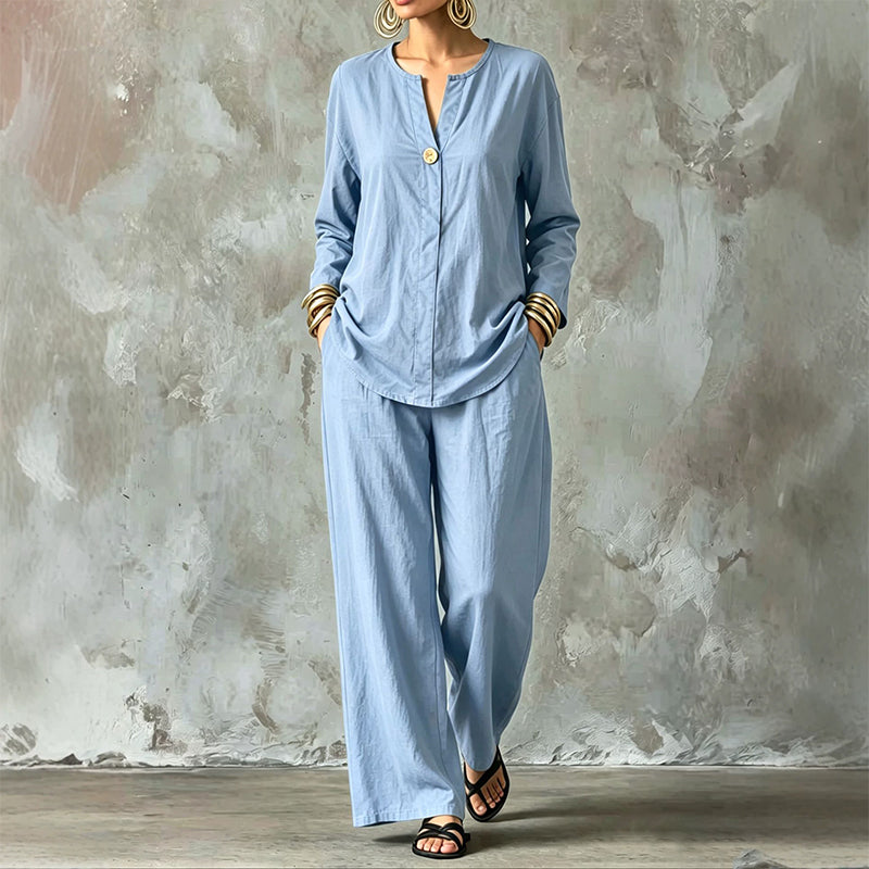 ⌛Limited-Time Offer-Women's Casual Shirt & Wide Leg Pants Set