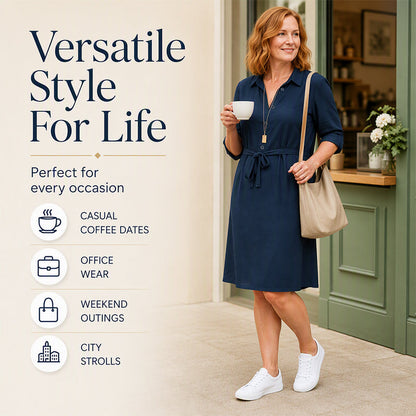 Women's 3/4 Sleeve Shirt Dress with Belt