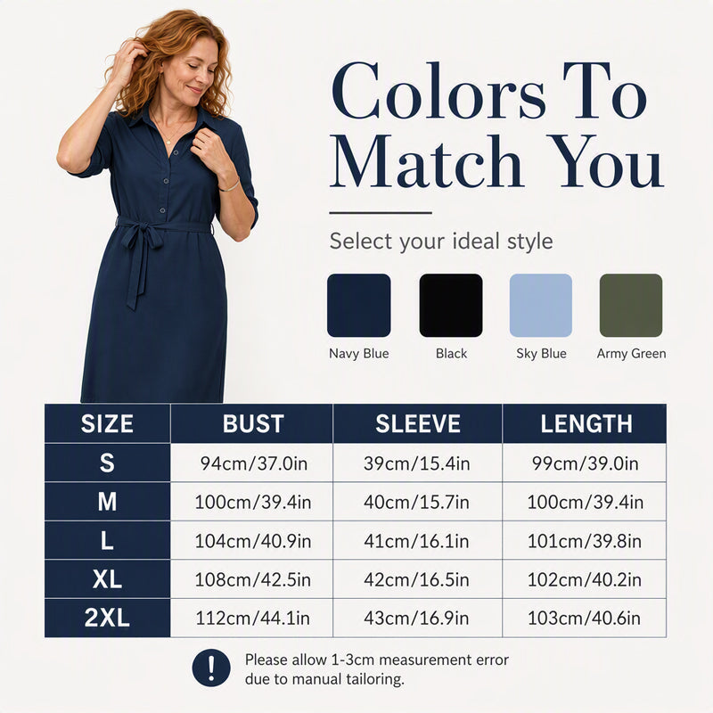 Women's 3/4 Sleeve Shirt Dress with Belt