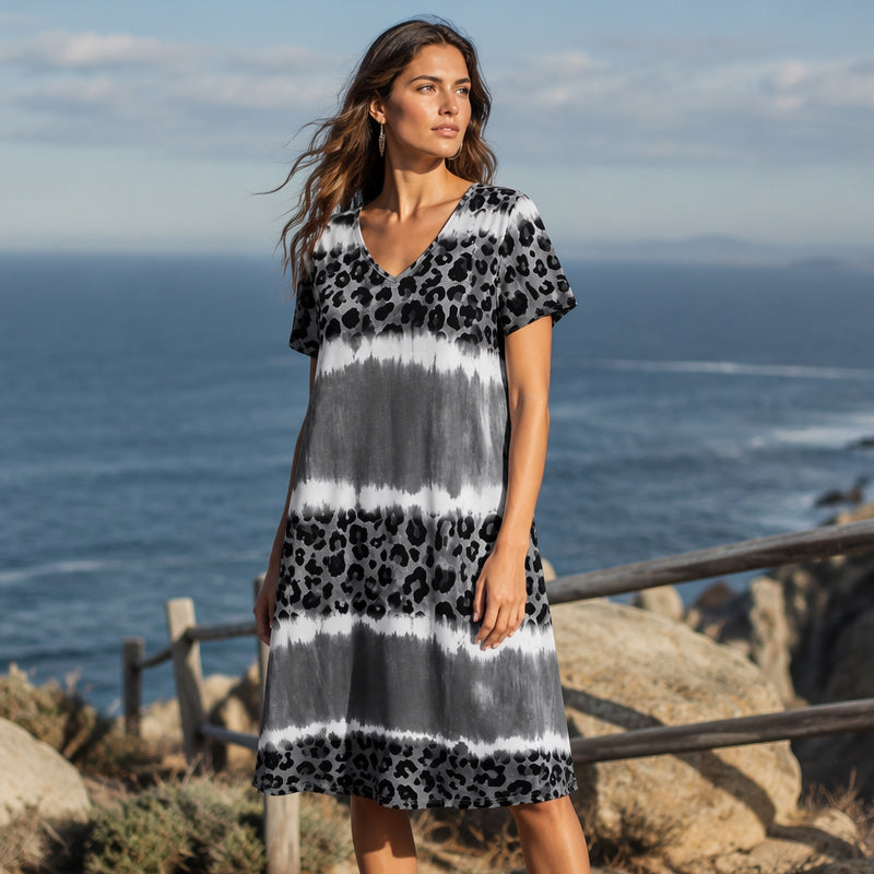 Women's Leopard Print V-Neck Midi Dress