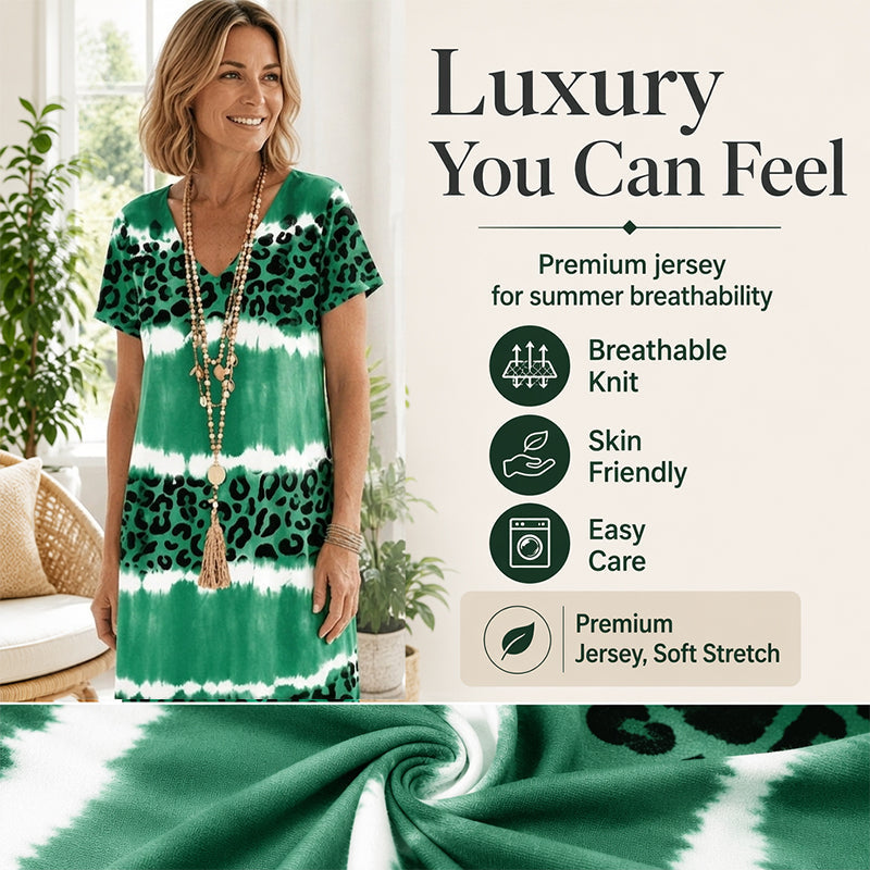 Women's Leopard Print V-Neck Midi Dress