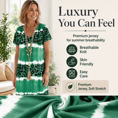 Women's Leopard Print V-Neck Midi Dress
