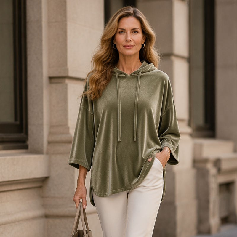 Women's Loose-Fit Velvet Drawstring Pullover Sweatshirt