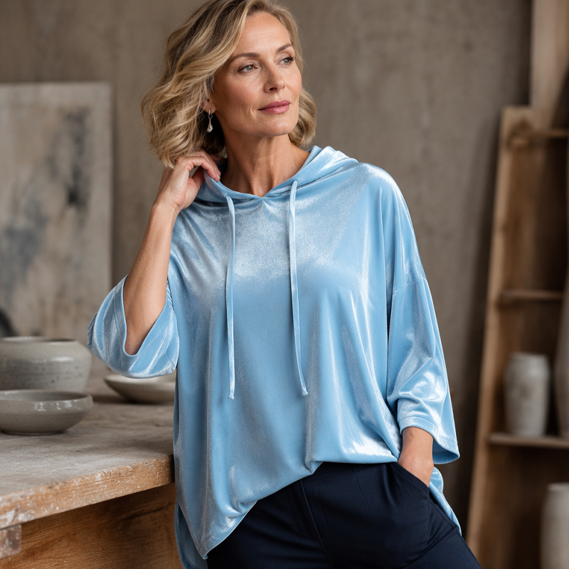 Women's Loose-Fit Velvet Drawstring Pullover Sweatshirt