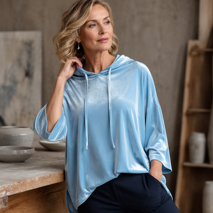 Women's Loose-Fit Velvet Drawstring Pullover Sweatshirt
