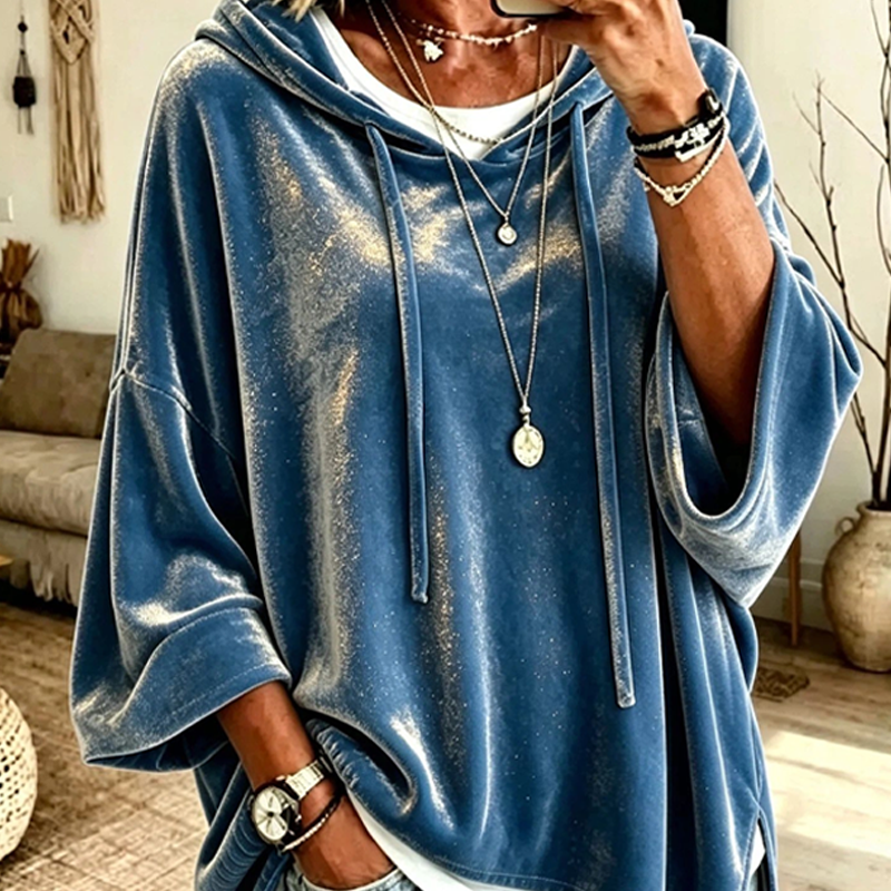 Women's Loose-Fit Velvet Drawstring Pullover Sweatshirt