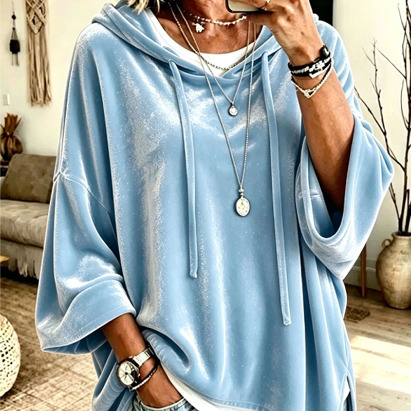 Women's Loose-Fit Velvet Drawstring Pullover Sweatshirt