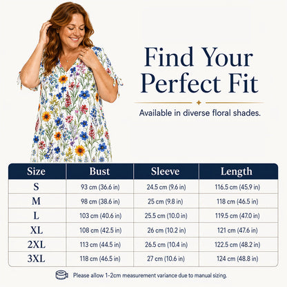 ☀️👗Top Pick - Casual Floral Midi Dress with V-Neck – Soft Drape & Romantic Print