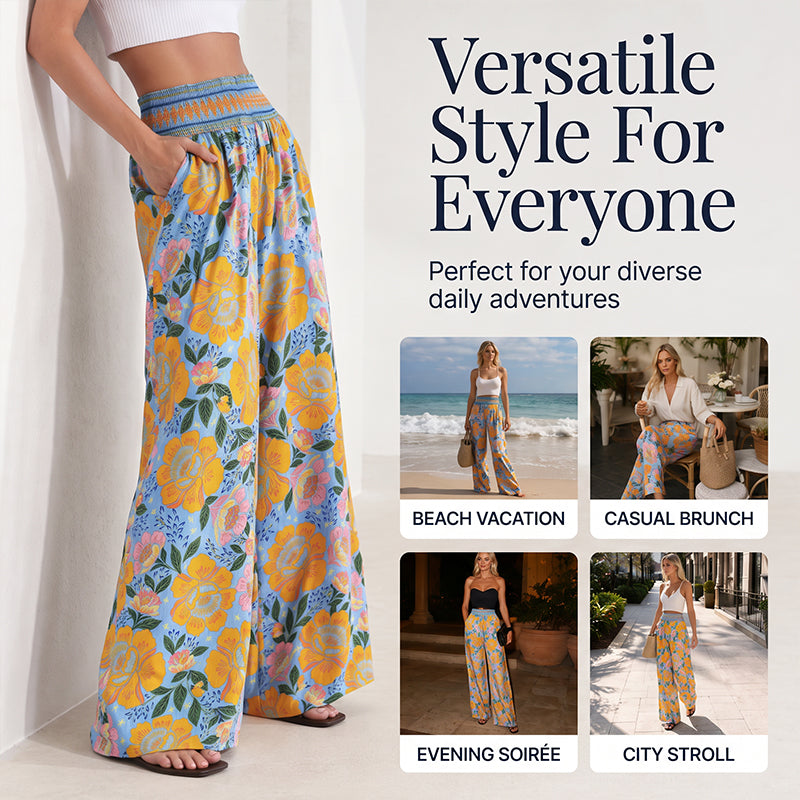 Women's Floral Print High-Waisted Wide-Leg Pants