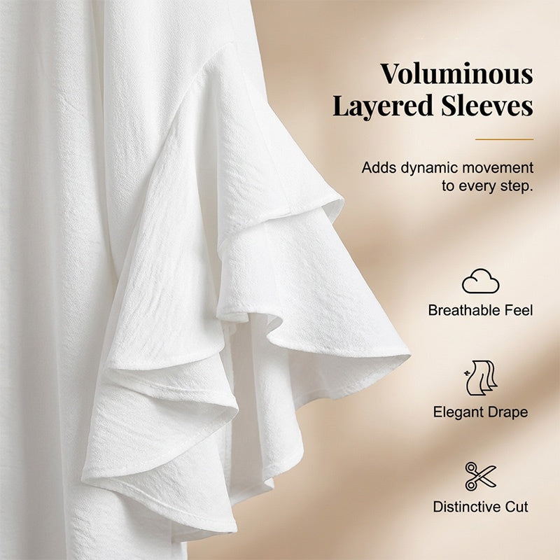 Women's Ruffle Sleeve Notch V-Neck Top