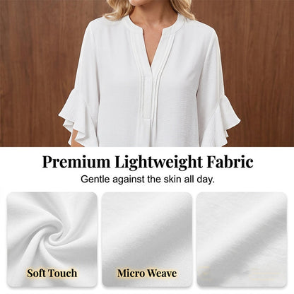 Women's Ruffle Sleeve Notch V-Neck Top