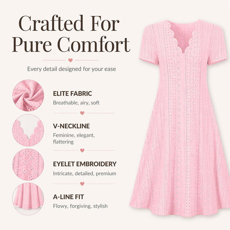 👗Top Pick - V-Neck Eyelet Dress with Scallop Trim – Lightweight & Romantic for Garden Parties or Brunch 🌿