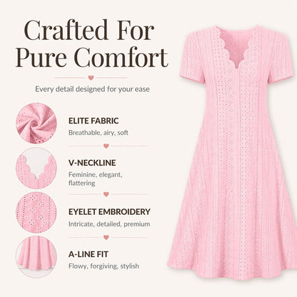 👗Top Pick - V-Neck Eyelet Dress with Scallop Trim – Lightweight & Romantic for Garden Parties or Brunch 🌿
