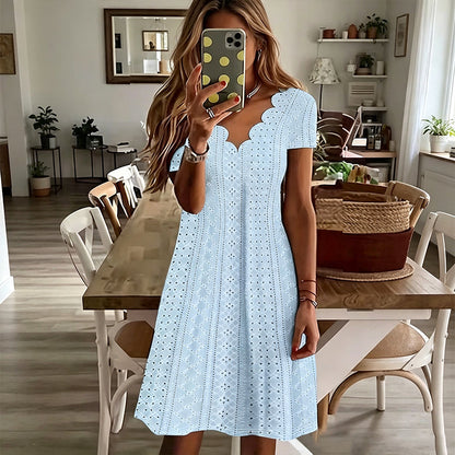 👗Top Pick - V-Neck Eyelet Dress with Scallop Trim – Lightweight & Romantic for Garden Parties or Brunch 🌿