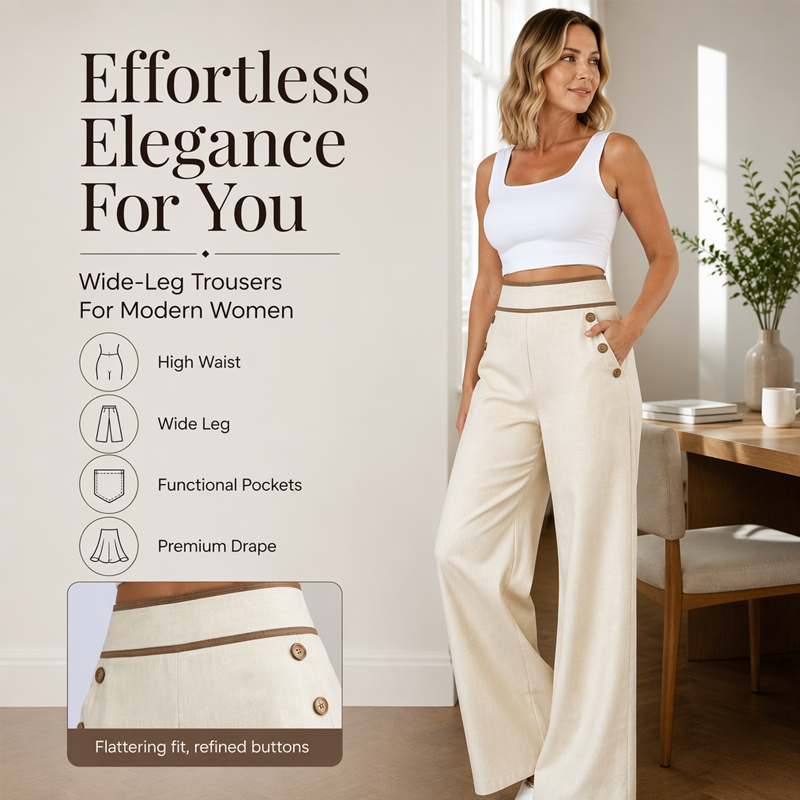 Must-Have🔥👖 Contrast-Trim Wide-Leg Pants – legant Drape & Flattering High-Rise
