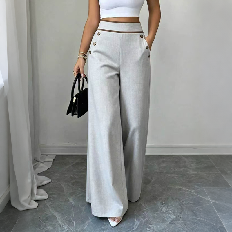 Must-Have🔥👖 Contrast-Trim Wide-Leg Pants – legant Drape & Flattering High-Rise