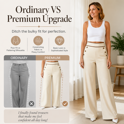 Must-Have🔥👖 Contrast-Trim Wide-Leg Pants – legant Drape & Flattering High-Rise