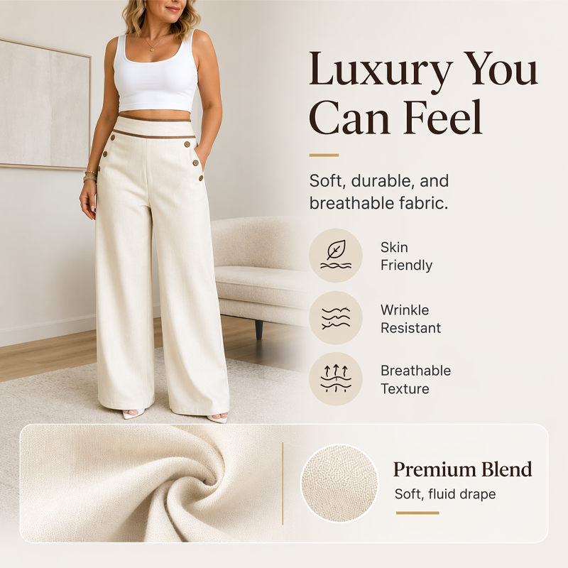 Must-Have🔥👖 Contrast-Trim Wide-Leg Pants – legant Drape & Flattering High-Rise