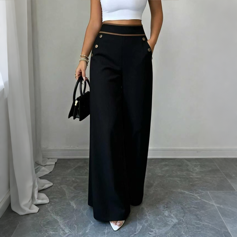 Must-Have🔥👖 Contrast-Trim Wide-Leg Pants – legant Drape & Flattering High-Rise