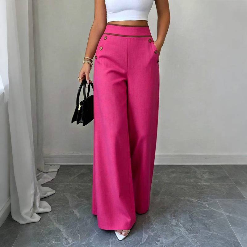Must-Have🔥👖 Contrast-Trim Wide-Leg Pants – legant Drape & Flattering High-Rise