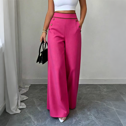 Must-Have🔥👖 Contrast-Trim Wide-Leg Pants – legant Drape & Flattering High-Rise