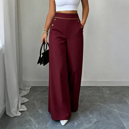 Must-Have🔥👖 Contrast-Trim Wide-Leg Pants – legant Drape & Flattering High-Rise
