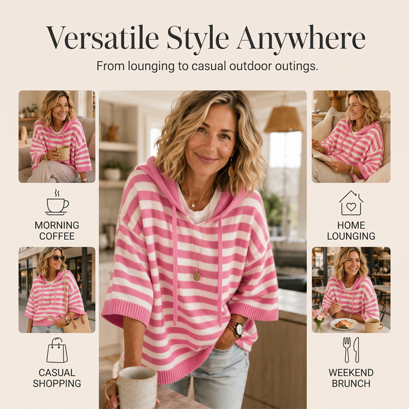 ✨🛍️Fresh Drop - Casual Hooded Pullover with Stripes – Easy Style for Coffee Runs or Relaxed Days