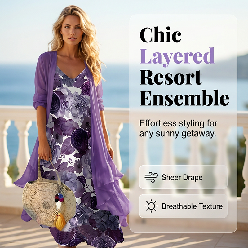 Trending Now⭐Elegant Maxi Dress with Sheer Cover-Up🍃Lightweight Fabric & Graceful Maxi Length for Everyday Elegance