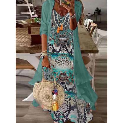 Trending Now⭐Elegant Maxi Dress with Sheer Cover-Up🍃Lightweight Fabric & Graceful Maxi Length for Everyday Elegance