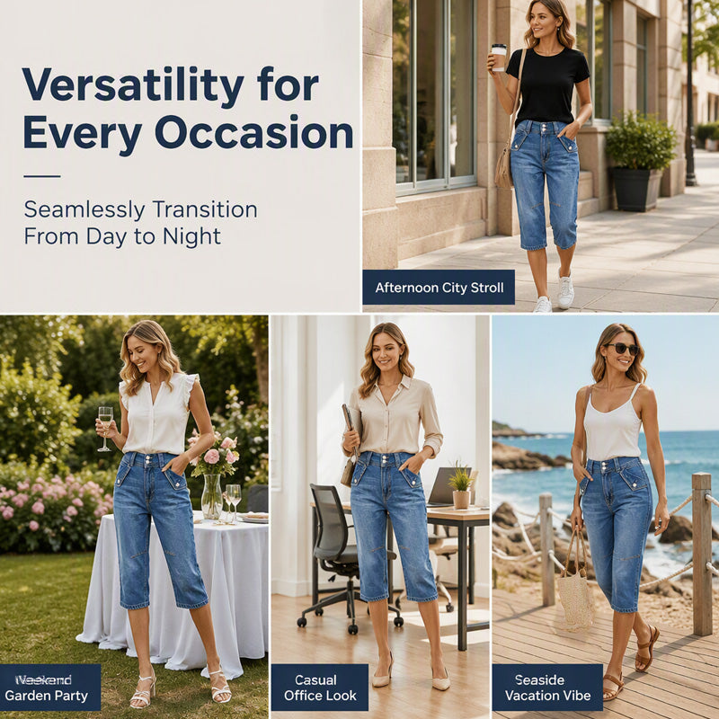 ⌛Limited-Time Offer-Women's High Waisted Knee Length Jean Shorts