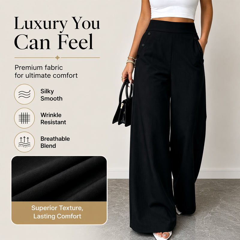 Trending Now⭐👖✨ High-Waisted Wide-Leg Pants with Side Buttons – Flattering Silhouette & Unique Detail for Effortless Style