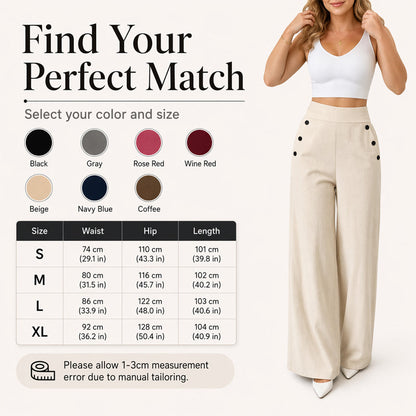 Trending Now⭐👖✨ High-Waisted Wide-Leg Pants with Side Buttons – Flattering Silhouette & Unique Detail for Effortless Style