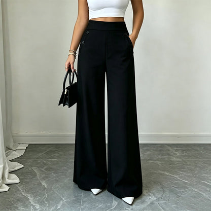 Trending Now⭐👖✨ High-Waisted Wide-Leg Pants with Side Buttons – Flattering Silhouette & Unique Detail for Effortless Style
