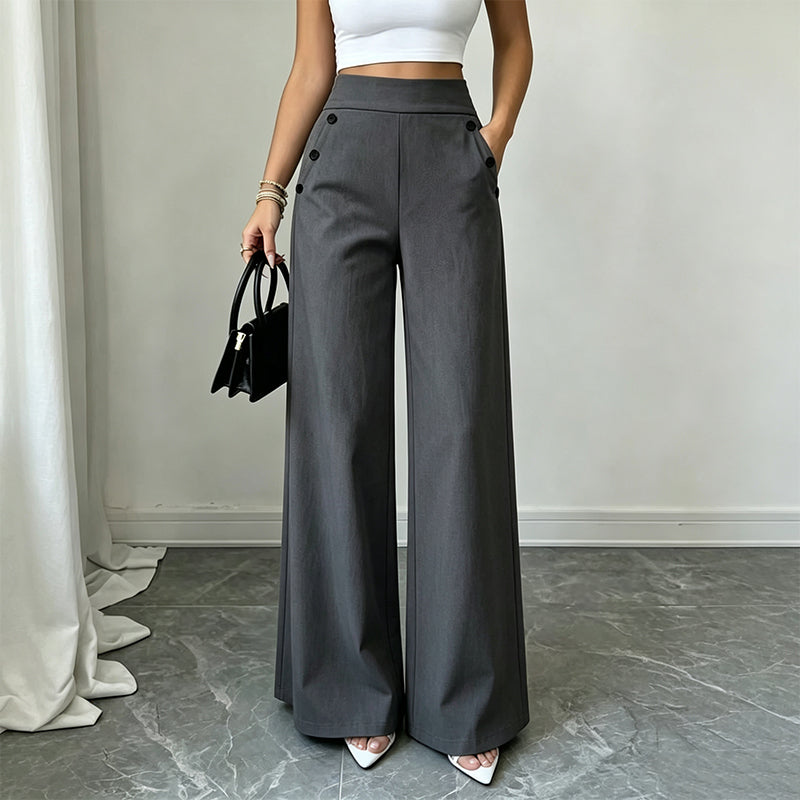 Trending Now⭐👖✨ High-Waisted Wide-Leg Pants with Side Buttons – Flattering Silhouette & Unique Detail for Effortless Style