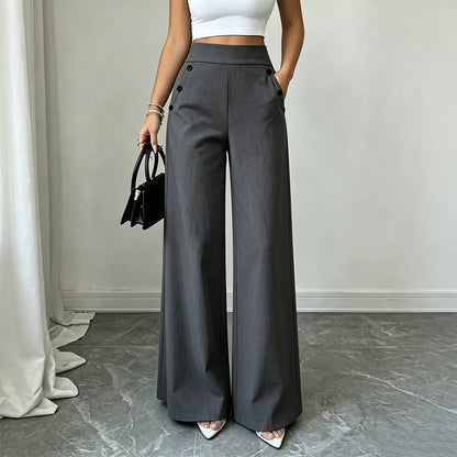 Trending Now⭐👖✨ High-Waisted Wide-Leg Pants with Side Buttons – Flattering Silhouette & Unique Detail for Effortless Style