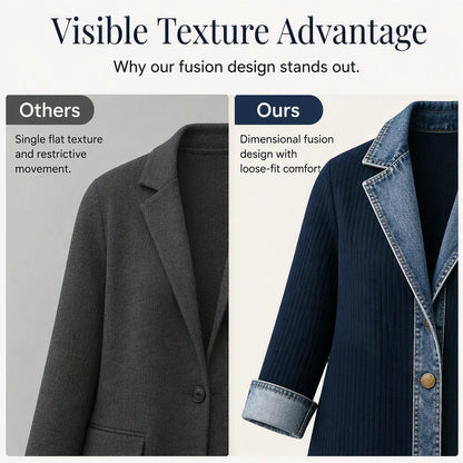 Seasonal Style🛍️Women’s Elegant Denim Spliced Ribbed Knit Coat