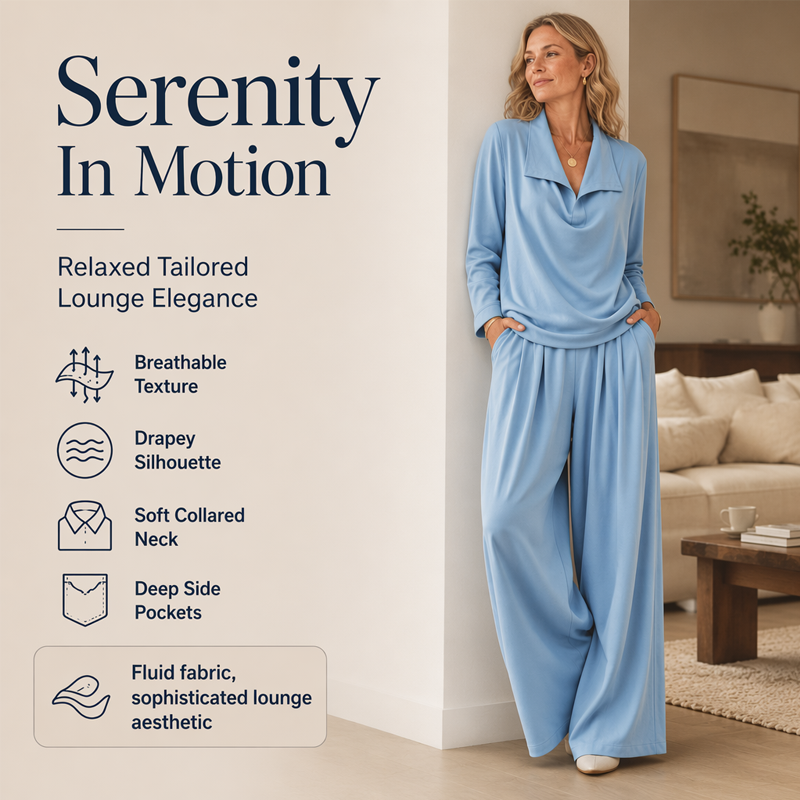 Women's Casual Cowl Neck Top and Wide-Leg Pants Set