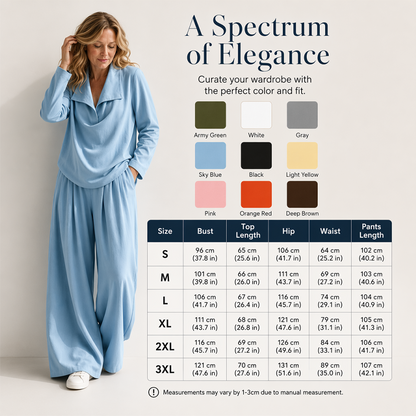 Women's Casual Cowl Neck Top and Wide-Leg Pants Set