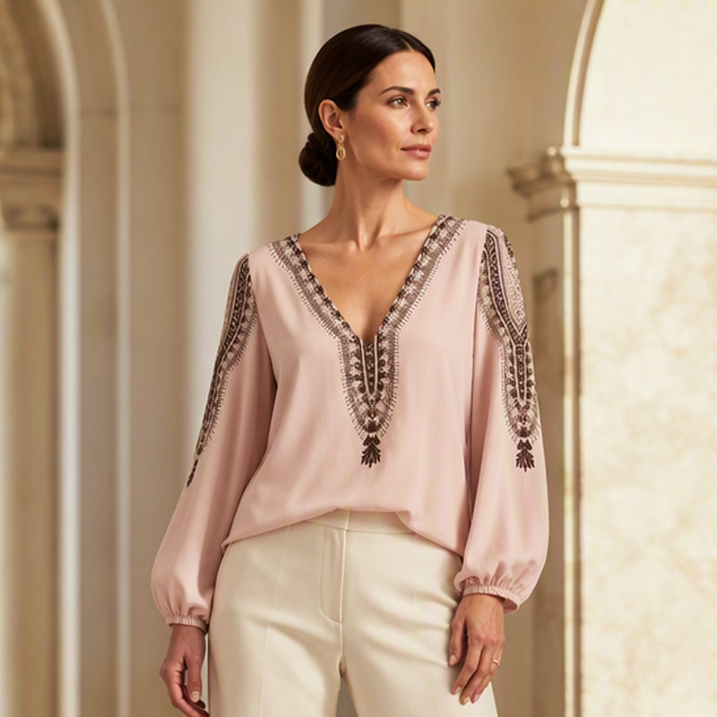 ✨🛍️Fresh Drop - V-Neck 3D Print Long Sleeve – Flattering Fit & Modern Aesthetic for Any Wardrobe