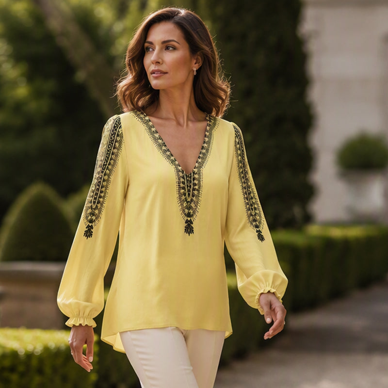 ✨🛍️Fresh Drop - V-Neck 3D Print Long Sleeve – Flattering Fit & Modern Aesthetic for Any Wardrobe