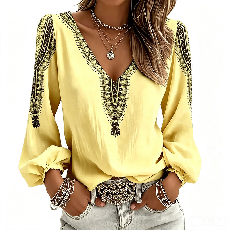 ✨🛍️Fresh Drop - V-Neck 3D Print Long Sleeve – Flattering Fit & Modern Aesthetic for Any Wardrobe