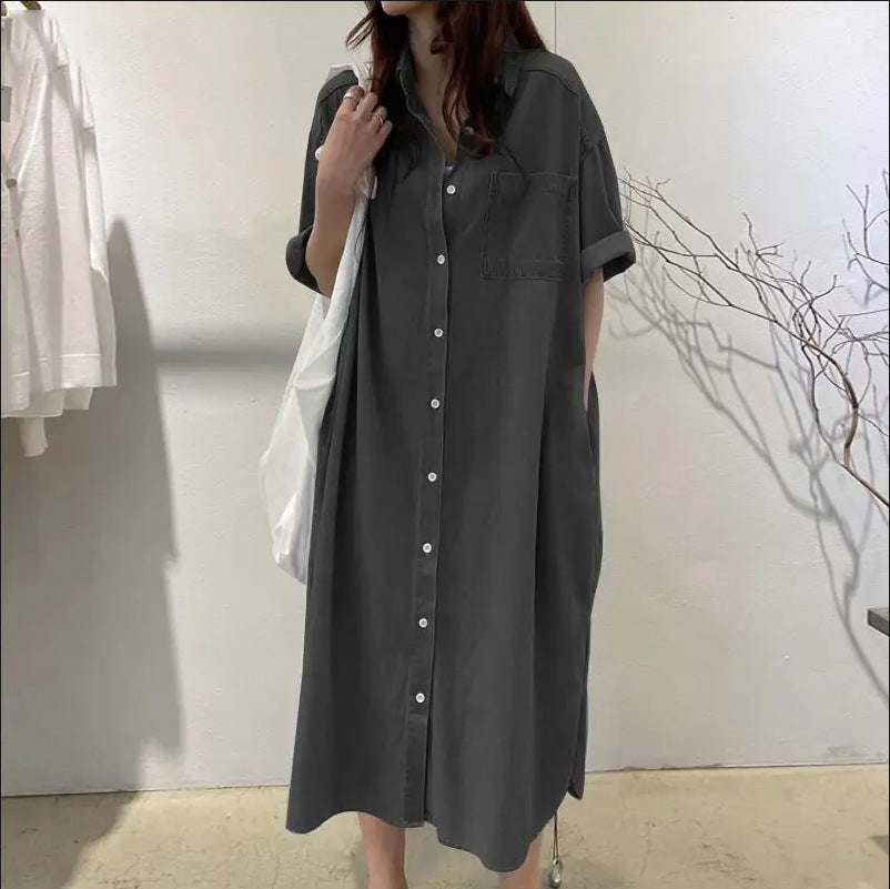 ✨🛍️Fresh Drop - Loose-Fit Denim Dress with Button Placket – Timeless Wardrobe Staple for Weekends or Travel 🍃