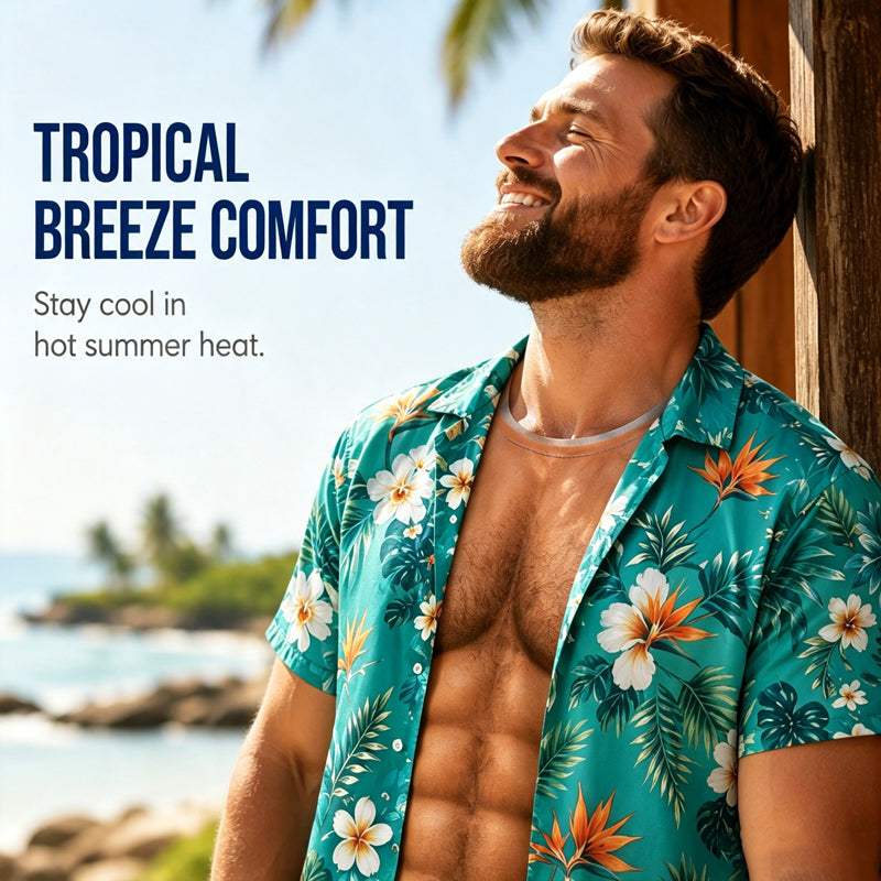 Men Hawaiian Shirt Tropical Floral Print Short Sleeve Casual Beach Button Down Shirt